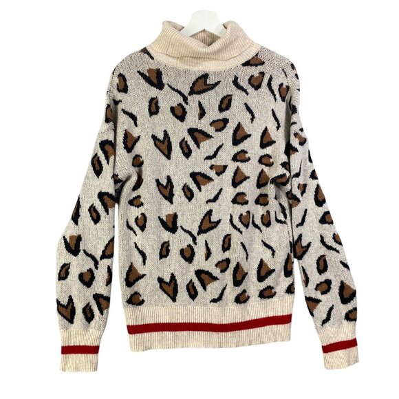 REVOLVE TULAROSA Leopard Turtleneck Sweater Womens SZ M‎ Wool Angora Beige - Picture 1 of 7
